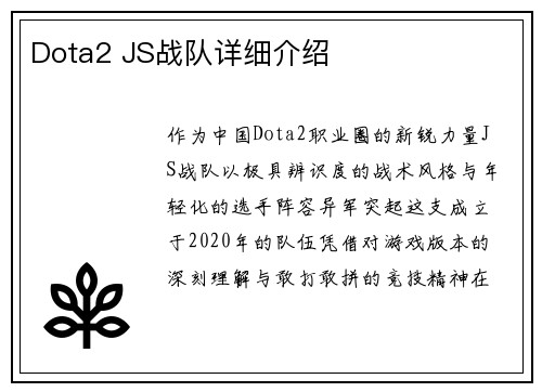 Dota2 JS战队详细介绍