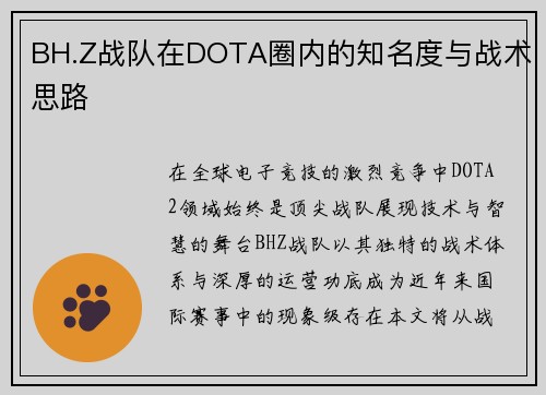 BH.Z战队在DOTA圈内的知名度与战术思路